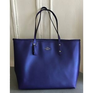 Coach Purple Metallic Crossgrain Leather Zip Tote